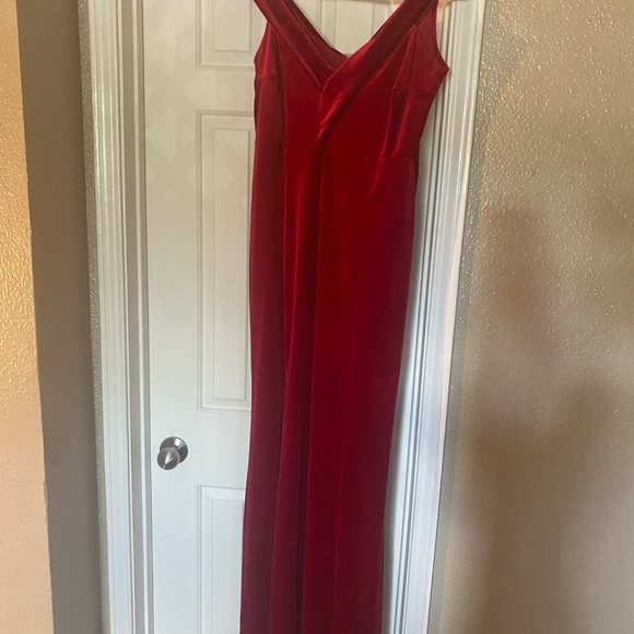 Red Velvet Off The Shoulder Maxi Dress - Picture 2 of 6